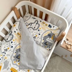 Poza cu Set lenjerie de schimb pentru pătuț bebeluș 3 piese Little Explorer gri